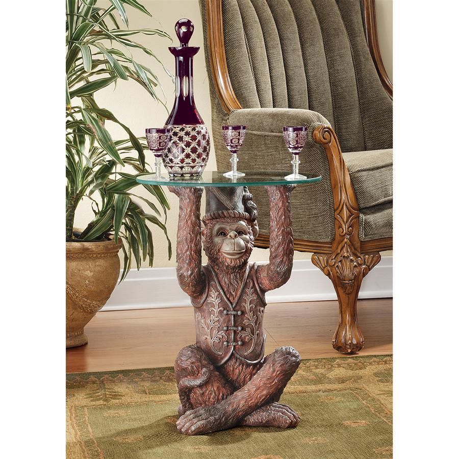 猿の執事のサイドテーブル　インテリア装飾品デザイン家具装飾品ホームデコ置物洋風アクセントオブジェ西洋調度品ガラステーブルモンキー
