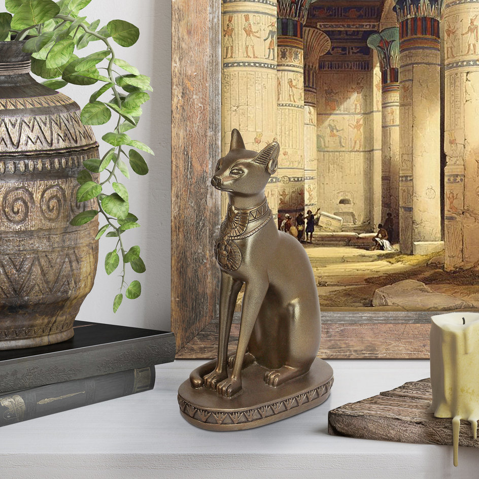 猫神バステト神(小) ネコ座像古代エジプト神話アンティークブロンズ風キャット彫刻オブジェ猫エジプト雑貨エスニックホームデコ置物