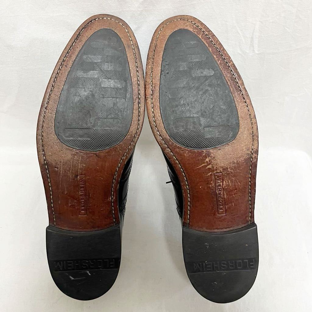 FLORSHEIM(フローシャイム)レザーシューズ ウイングチップ フルブロール バーガンディ 古革靴ブラウン 表記10D(28cm相当)_画像6
