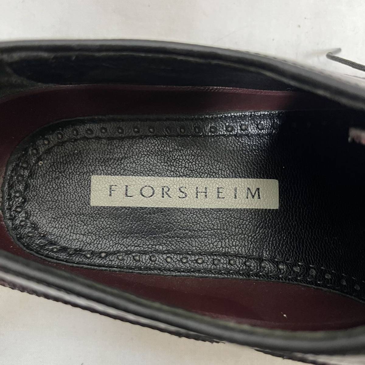 FLORSHEIM(フローシャイム)レザーシューズ ウイングチップ フルブロール バーガンディ 古革靴ブラウン 表記10D(28cm相当)_画像8