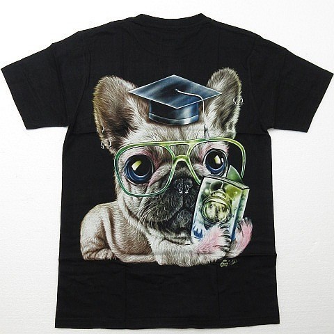 送料無料/新品 半袖Tシャツ パグ イヌ 子犬 大学 科学 犬 スマイル 蛍光ペイント 両面プリント黒 メンズM レディースL 男女兼用■TB20-061_画像3