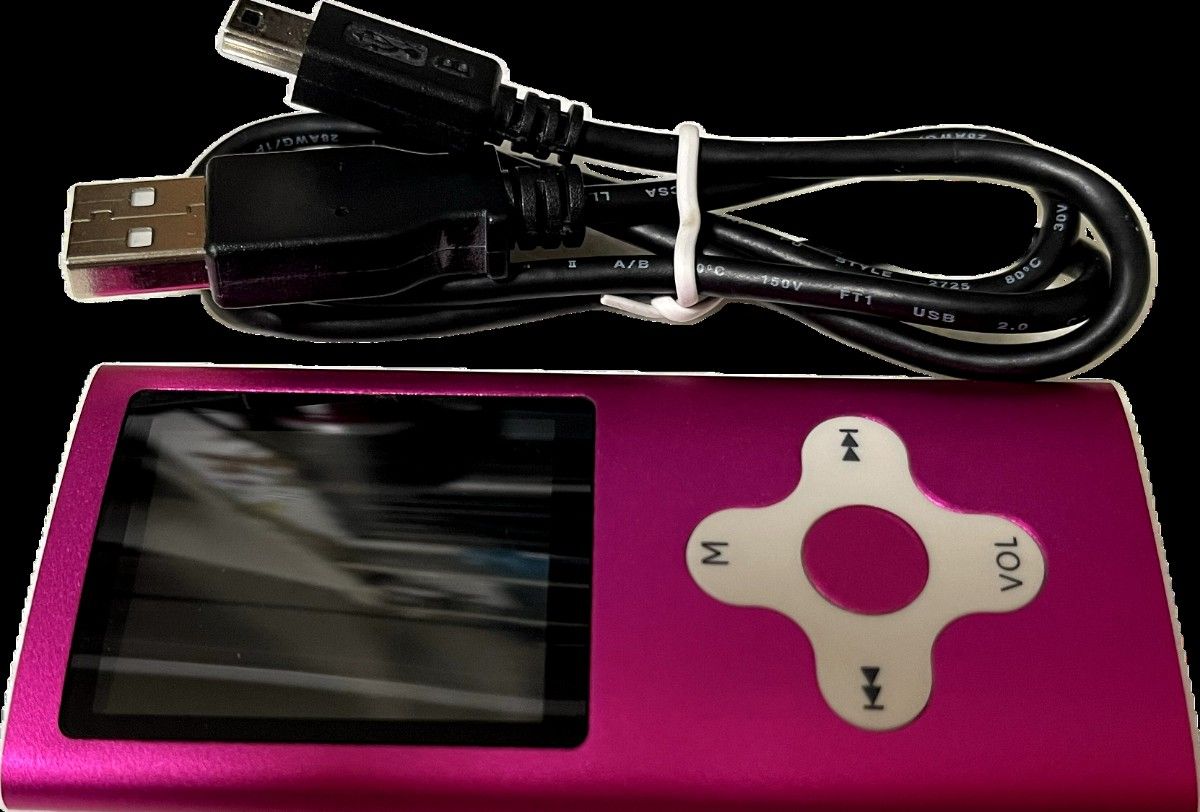 【ジャンク品】音楽、動画、録音、FM、写真、多機能小型音楽プレーヤー【色】ピンク【サイズ】41×91×9mm＋充電ケーブル50cm