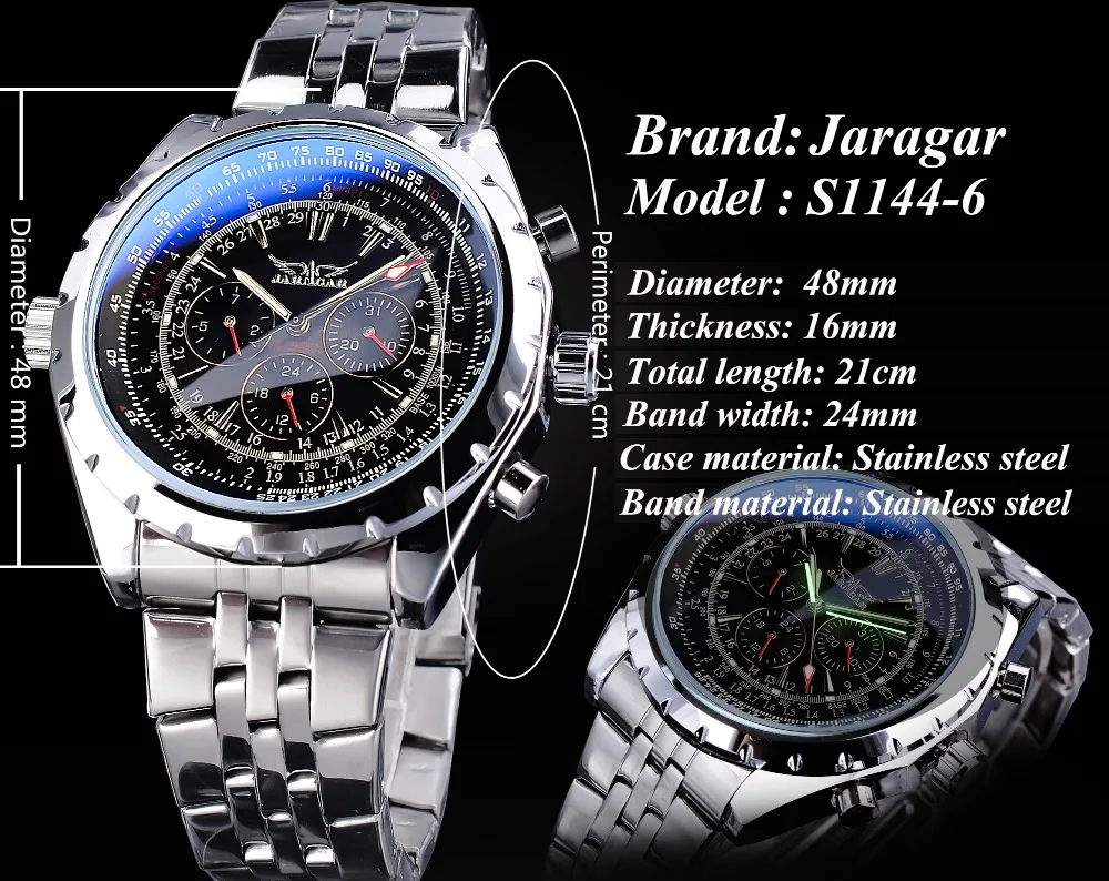 【ブラック】メンズ高品質腕時計 海外人気ブランド Jaragar 機械式 腕時計 クロノグラフ 防水なし_画像4