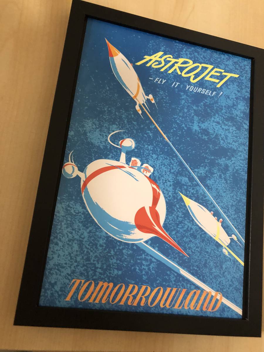 ★kj額装品★ ディズニーランド ASTROJET 飛行機 宇宙船 貴重イラスト A4額入り ポスター風デザイン 乗り物 レトロ ミッキーマウス