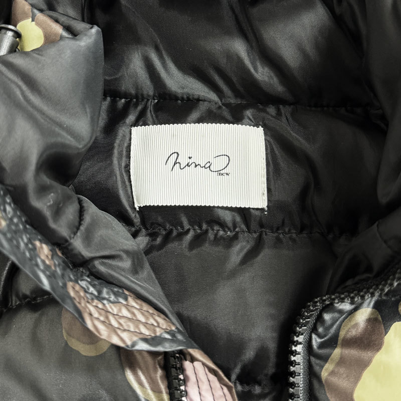 [NG-23] used nina mew knee Nami .u Leopard pattern down jacket with a hood . down 70% black lady's M
