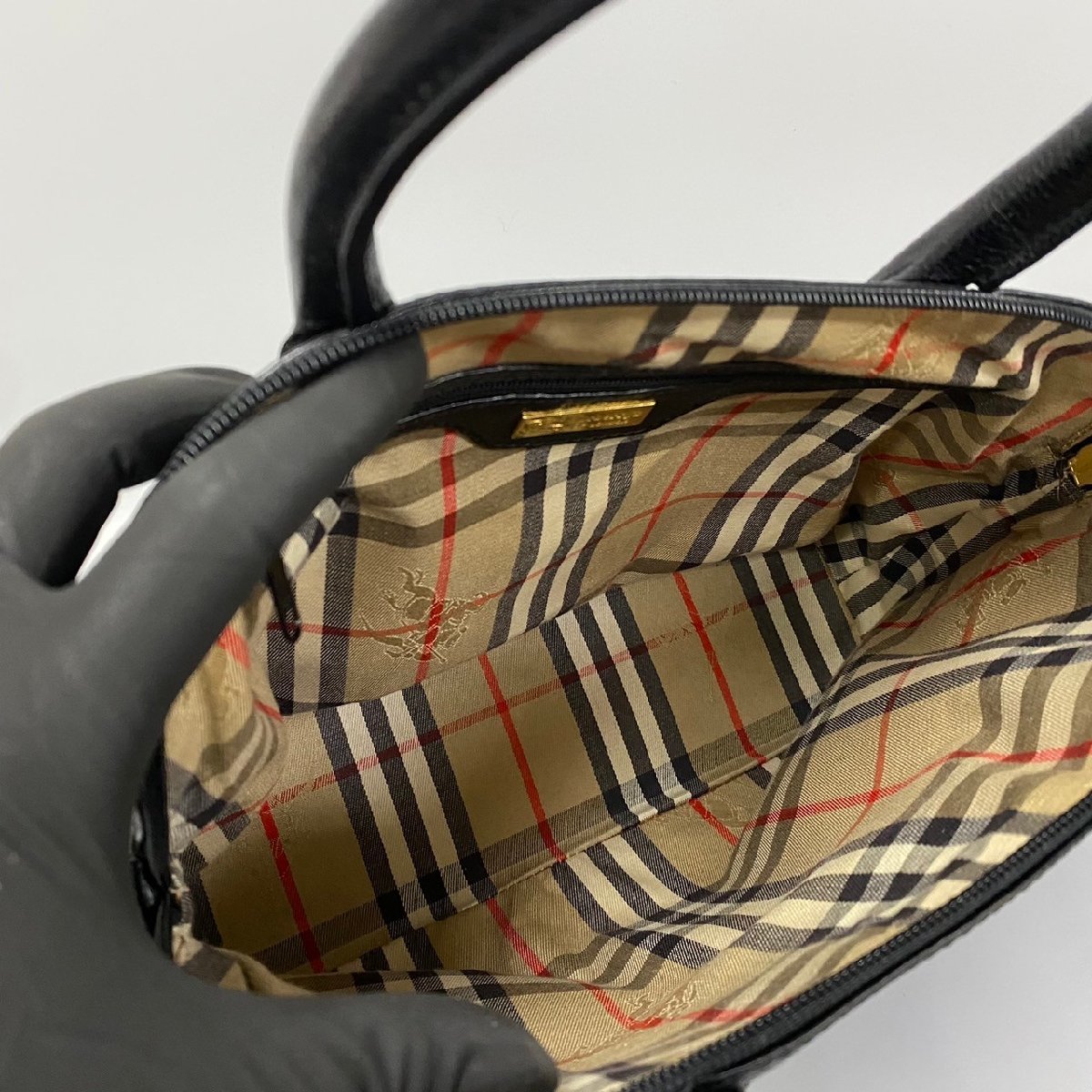 希少品 BURBERRY バーバリー ノバチェック ロゴ 金具 レザー 本革 ハンドバッグ ミニ トートバッグ ボストンバッグ ブラック 黒 29481_画像9