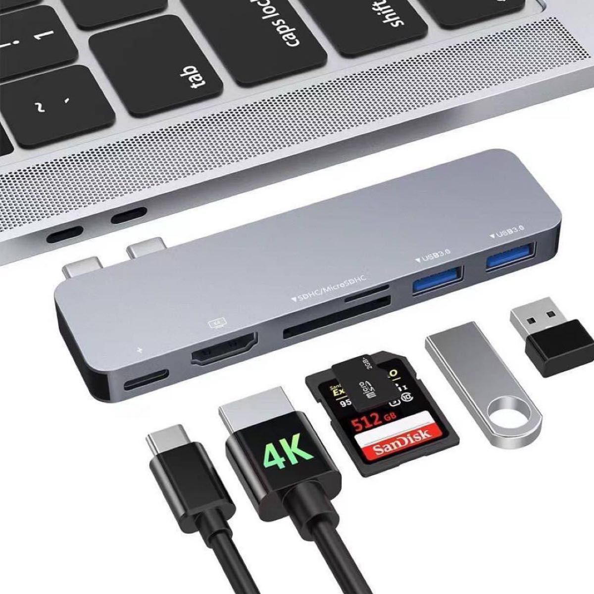 USBハブ MacBook Air Pro USB-C ハブ 6in2 3.0 PD充電