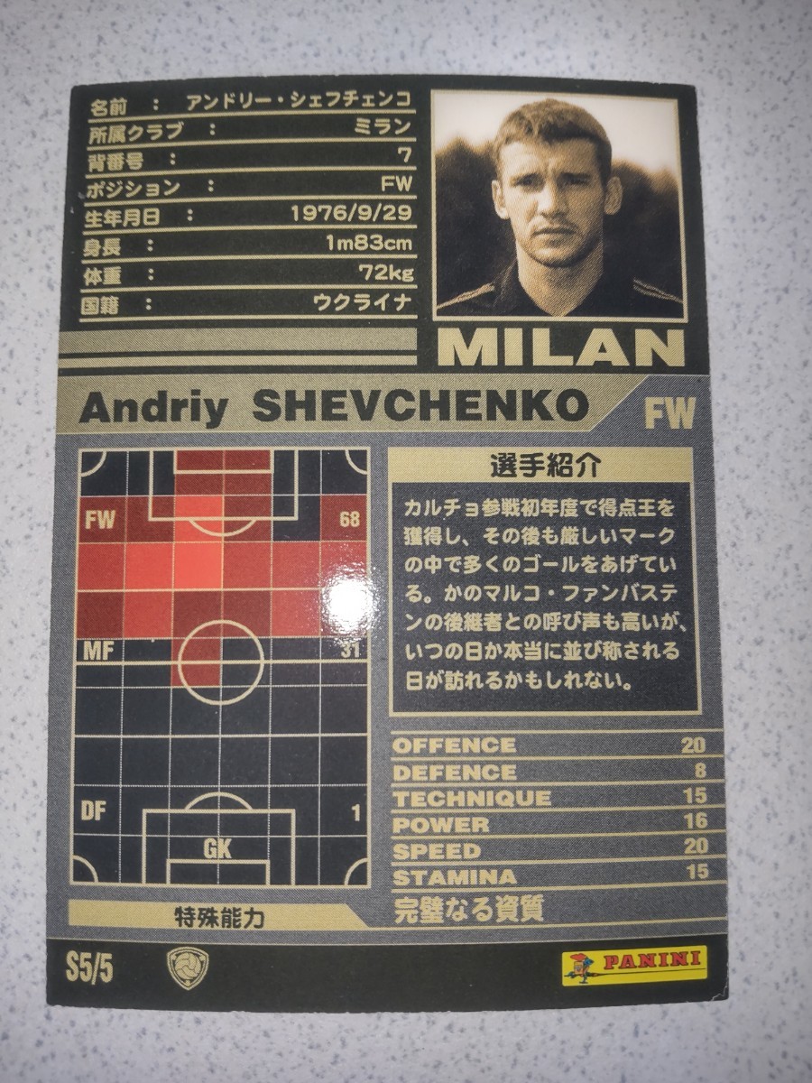 Andriy SHEVCHENKO(アンドリー・シェフチェンコ：ミラン・BEST STRIKER)WORLD CLUB Champion Football（WCCF）SERIE A 2001-2002 S5/5_画像2