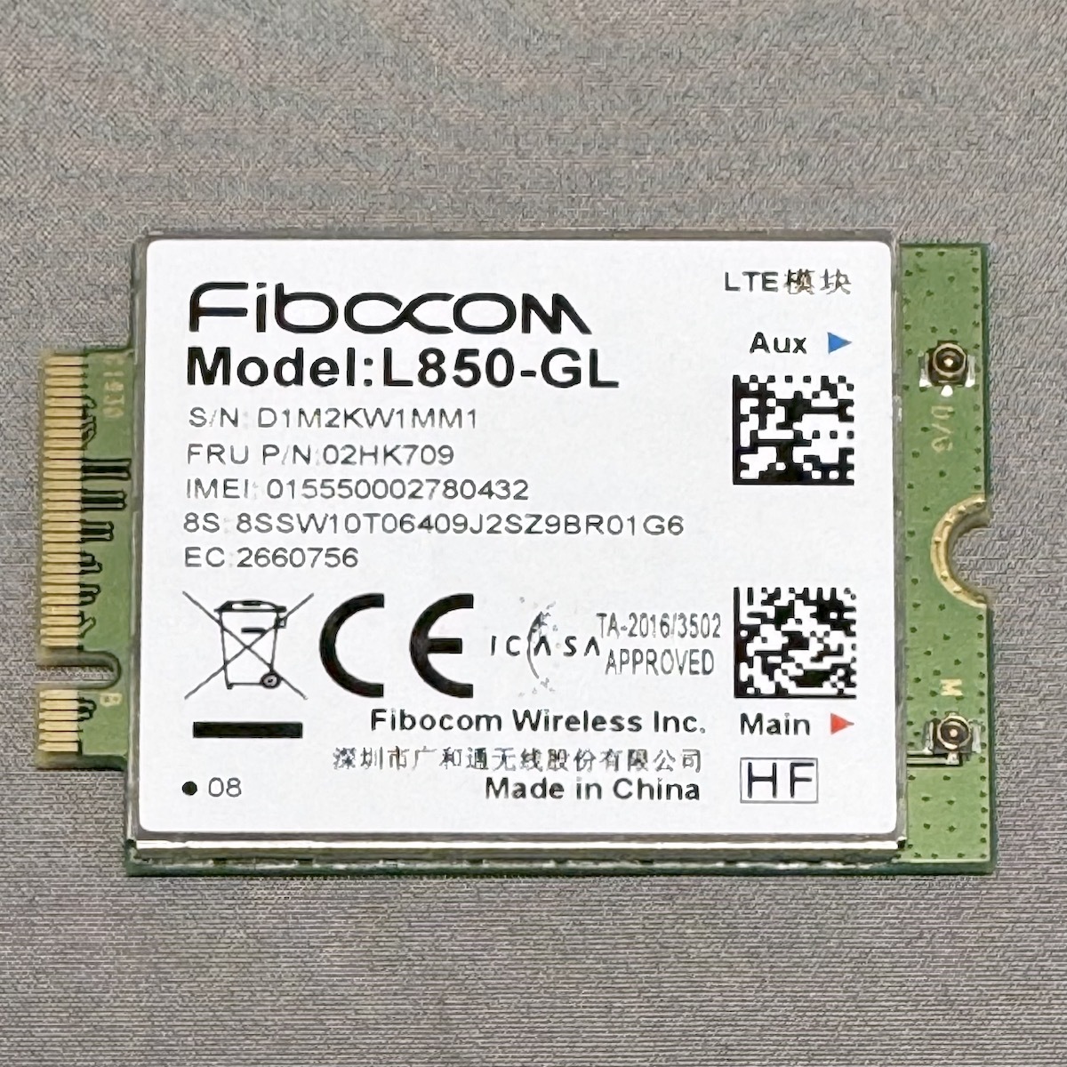 Fibocom L850-GL「02HK709」4G LTE WWAN ワイヤレスモジュール for ThinkPad X1 Carbon 7th, 8th_画像1