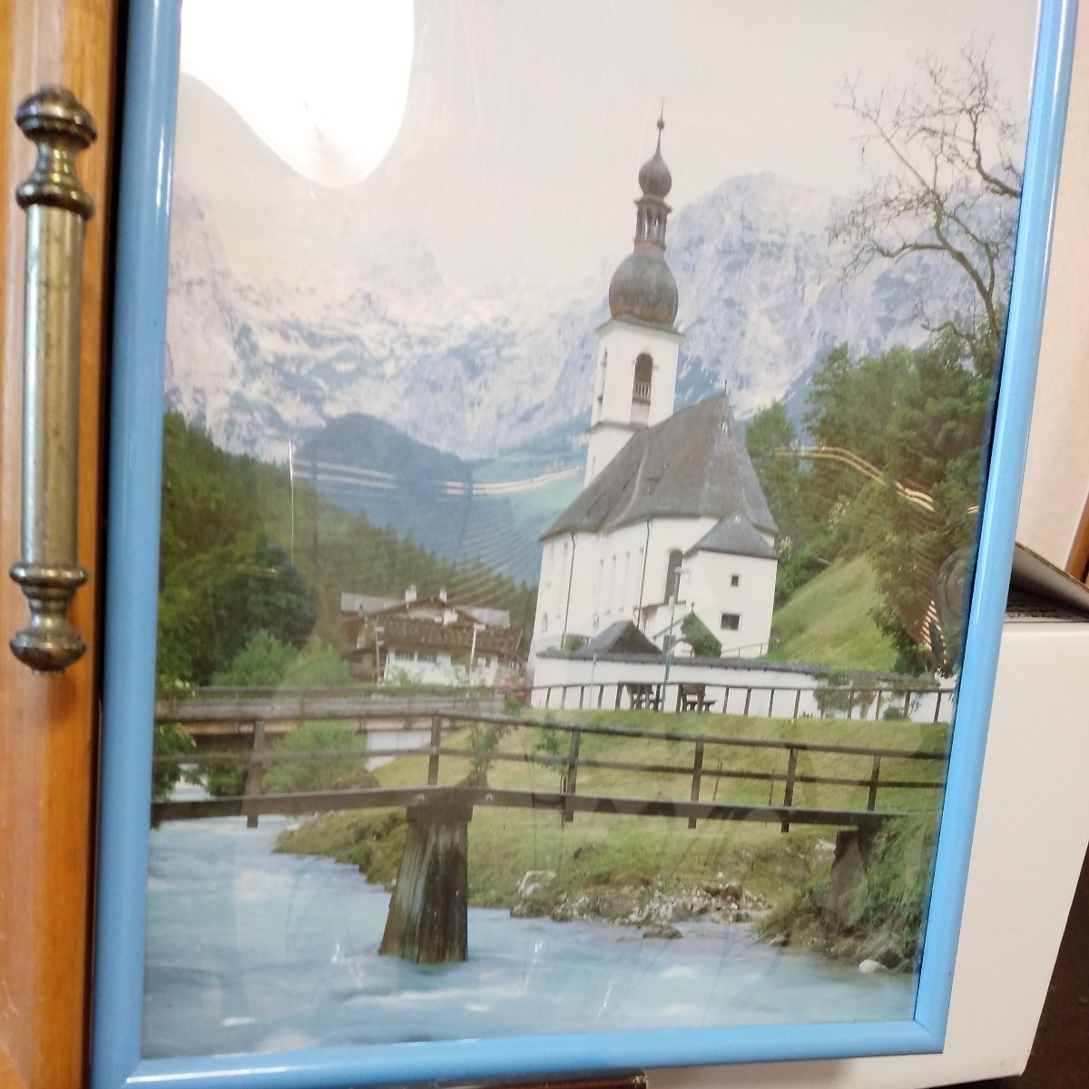 馬車と教会2枚　油絵と写真_画像2
