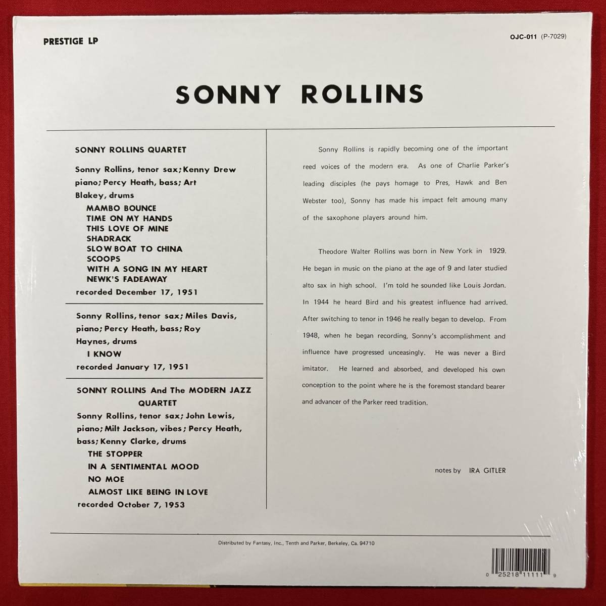 未開封　OJC盤です　ジャズ定番の音　ソニー・ロリンズ　Sonny Rollins With The Modern Jazz Quartet　希少品　美品　限定盤 1LP レコード_画像2