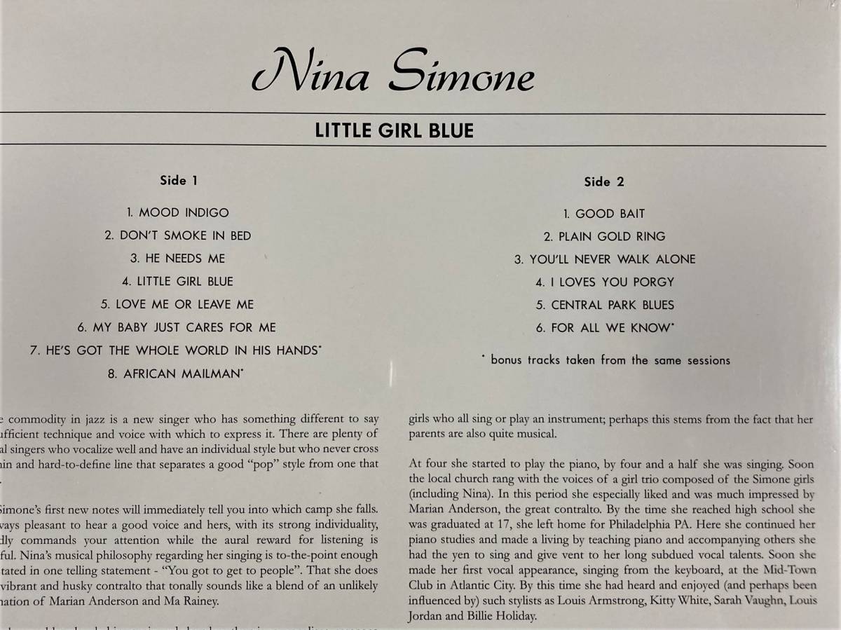 未開封　人気ジャケ　ニーナ・シモン　リトル・ガール・ブルー　Nina Simone Little Girl Blue　送料500円　美品　EU盤　180g重量盤　1LP _画像4