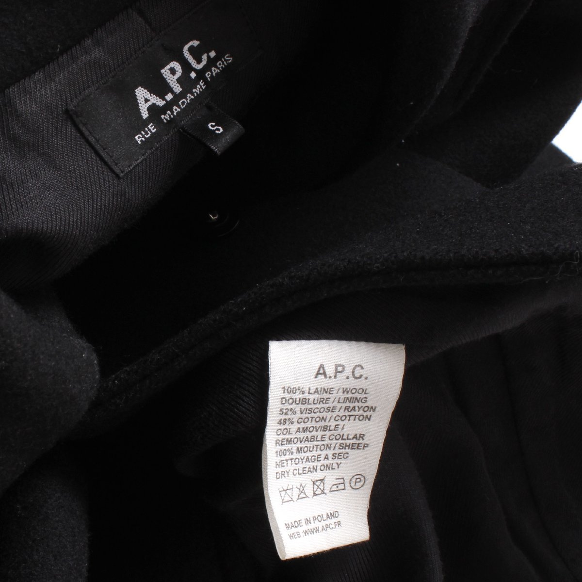 A.P.C. 襟ムートン Pコート sizeS ブラック アーペーセー リーファーコート_画像9