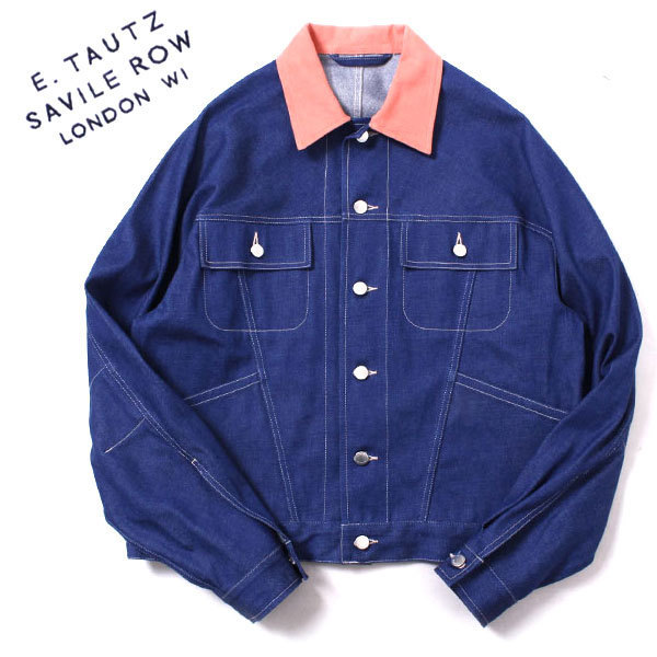 E.TAUTZ CONTRAST COLLAR DENIM JACKET 定価53900円 sizeS PALE INDIGO イートウツ コントラストカラー デニムジャケット