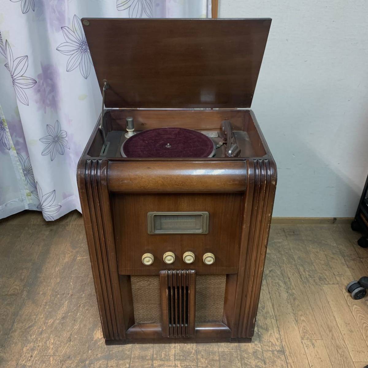 H11 アンティーク ラジオ レコードプレーヤー 昭和レトロ 蓄音機 木製の画像1