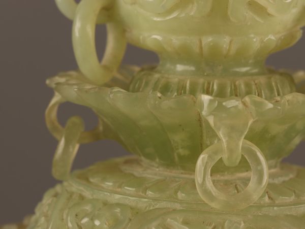 中国古玩 唐物 緑砡石 翡翠 遊環 置物 香炉 時代物 極上品 初だし品 C3793_画像6