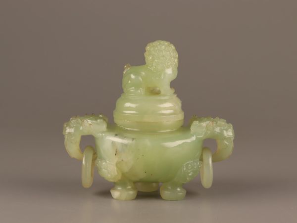 中国古玩 唐物 緑砡石 翡翠 遊環 置物 香炉 時代物 極上品 初だし品 C3783_画像3