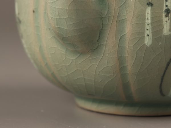 古美術 朝鮮古陶磁器 高麗青磁 白黒象嵌 水注 時代物 極上品 初だし品 C3758の画像9