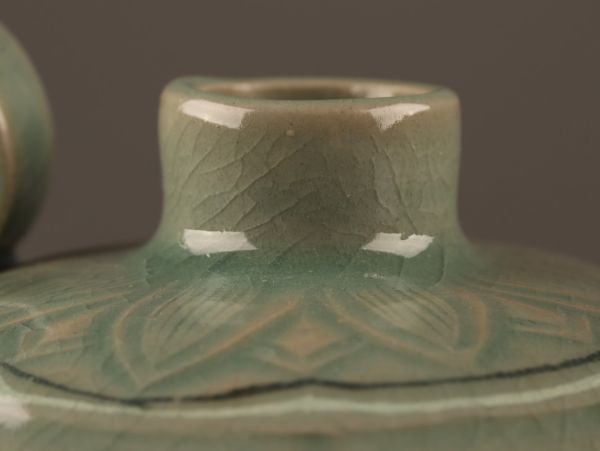 古美術 朝鮮古陶磁器 高麗青磁 白黒象嵌 水注 時代物 極上品 初だし品 C3758の画像7