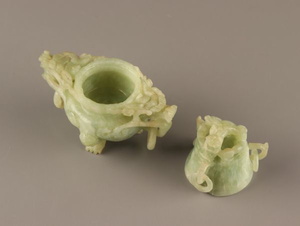 中国古玩 唐物 緑砡石 翡翠 置物 遊環 香炉 時代物 極上品 初だし品 C3865_画像9
