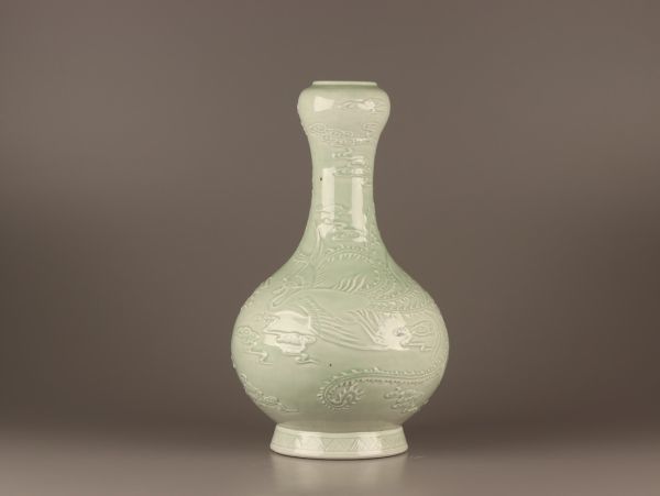 中国古玩 唐物 大清乾隆年製 款 天青釉 花瓶 時代物 極上品 初だし品 C3920の画像2