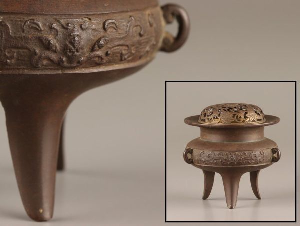 中国古玩 唐物 古銅造 饕餮文 香炉 時代物 極上品 初だし品 C4017の画像1