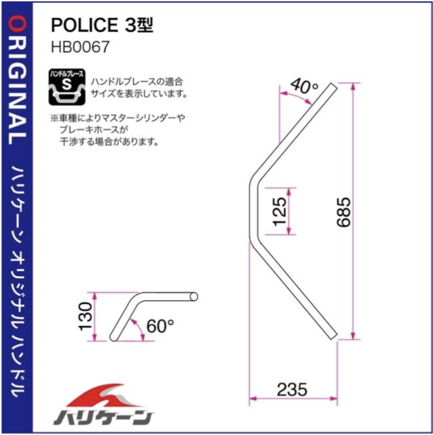 ￥送料一律￥ POLICE ポリス 3型 Φ22.2ｍｍ Φ7/8in ハンドルバー スチール 検）スワロー コマンダー トマゼリ セパ ハン パイ_画像2