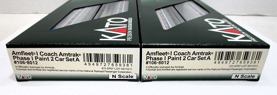 ■【車両美品】KATO Nゲージ 106-8012 Amfleet I Coach Amtrak Phase I Paint 2両セット A 2点セット_画像2