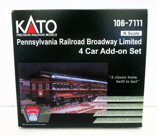 ■【車両美品】KATO Nゲージ 106-7111 Pennsylvania Railroad Broadway Limited 4両セット 増結セット ペンシルバニア鉄道_画像1