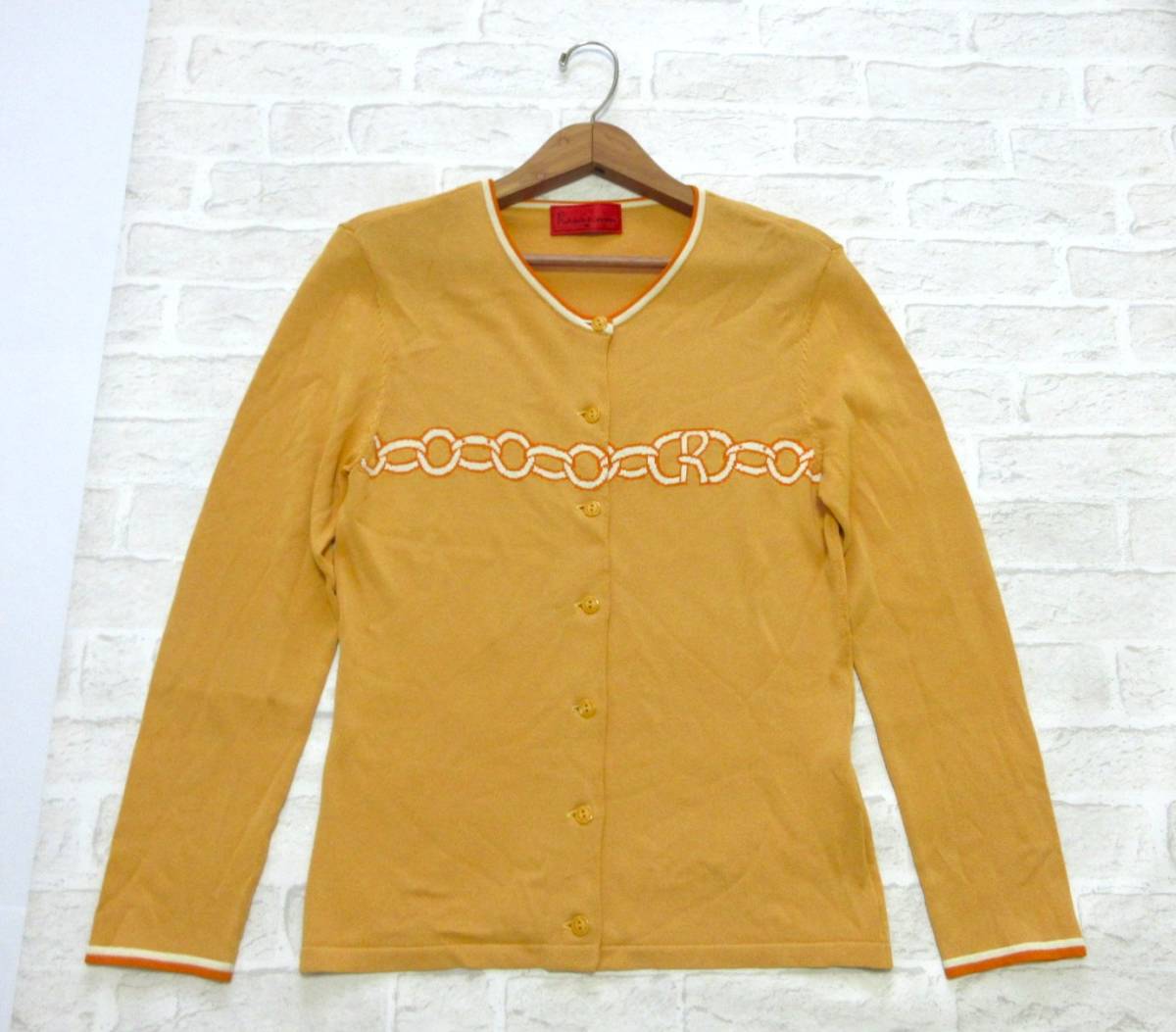 ( postage included! ) Roberta de Camerino Roberta di Camerino orange print pattern jersey - cardigan ( stretch cardigan )