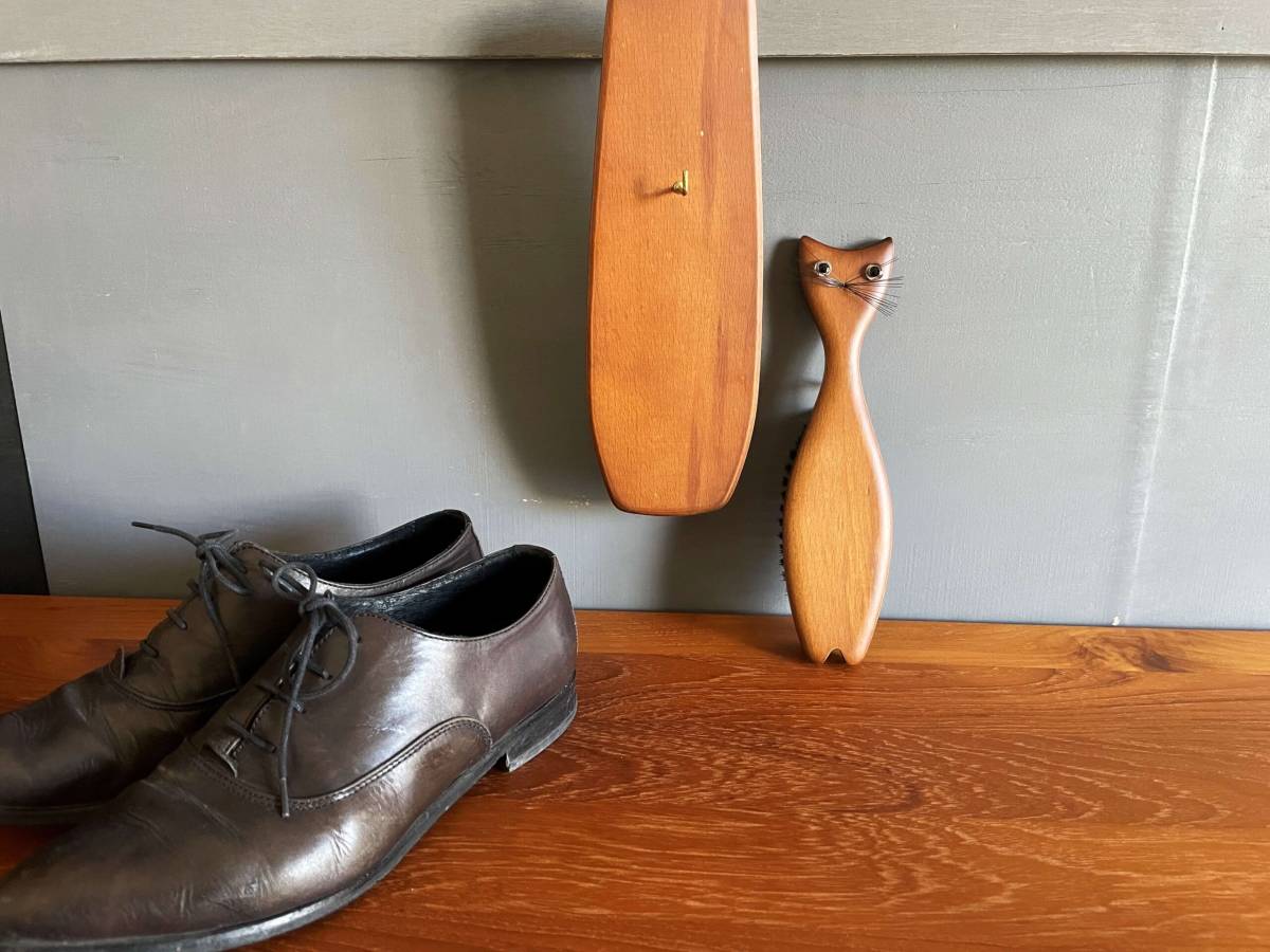 [8930] щетка с коробкой кошка из дерева Showa Retro retro современный обувь щетка Vintage Vintage 
