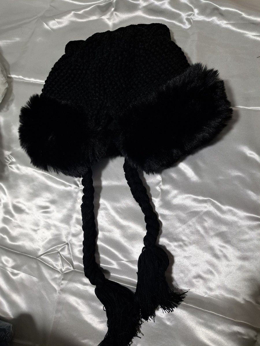 帽子 ネコ耳 ニット帽 ブラック ムートン 耳当て付き もこもこ ふわふわ 新品 ねこ 猫 かわいい 韓国 あったかい ブラック