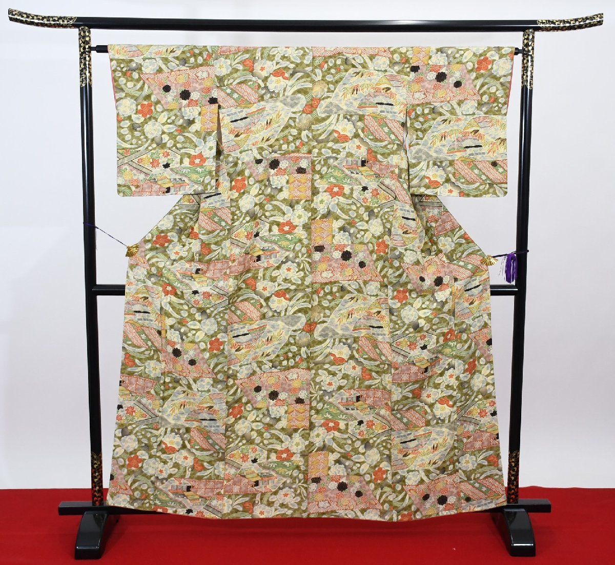 小紋 着物 袷 辻が花 縮緬 身丈155cm 裄丈64cm ★ kb-5317 桜庭呉服店の画像2