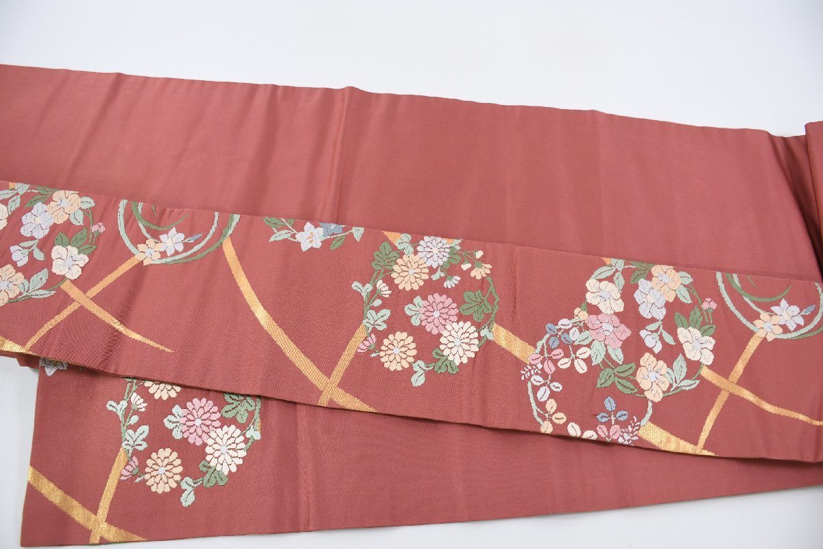 名古屋帯 刺繍 花 秋草 帯丈352cm ★着物屋 ne-7291 桜庭呉服店_画像8