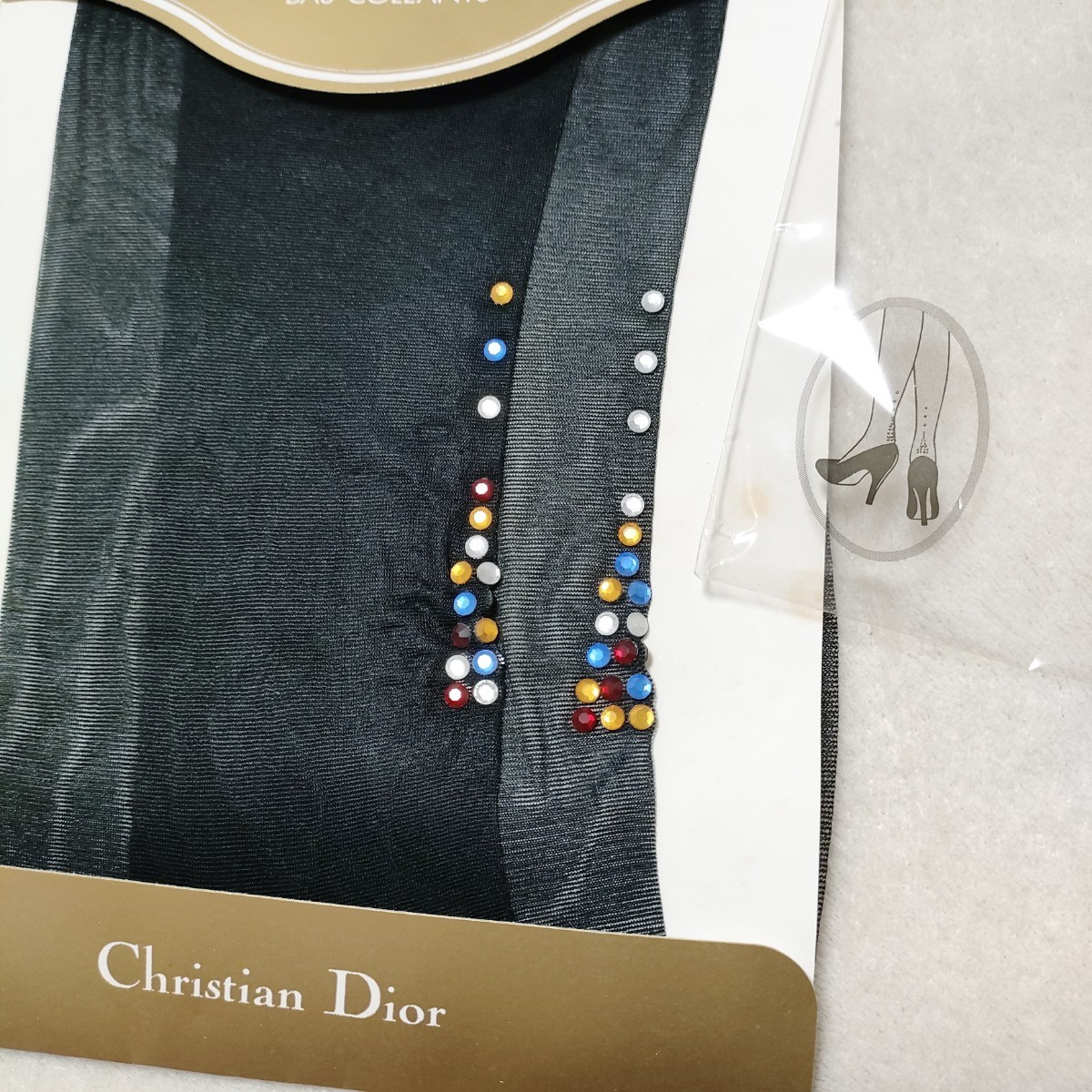 Christian Dior ブラック 黒 ラインストーン つま先補強 足型セット パンティストッキング パンスト 新品 整理品_画像2