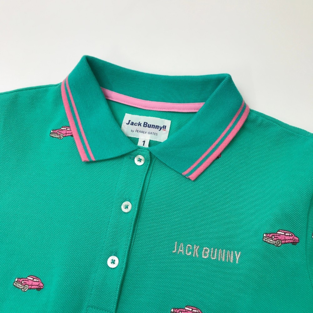 【新品】JACK BUNNY ジャックバニー 半袖ポロシャツ 刺繍 総柄 グリーン系 1 [240001986653] ゴルフウェア レディースの画像3