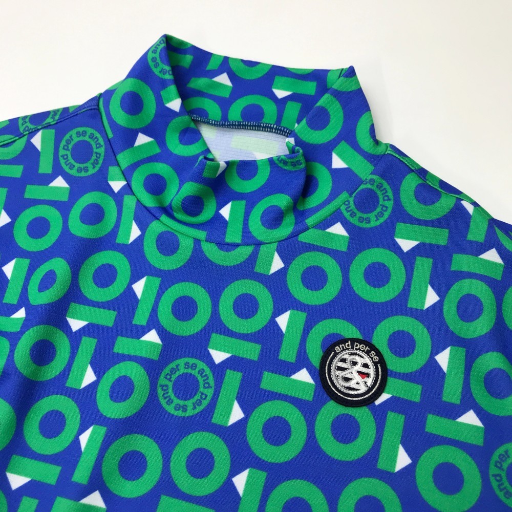 AND PER SE アンパスィ 2022年モデル ハイネック 半袖Tシャツ 総柄 ブルー系 LL [240001974783] ゴルフウェア レディースの画像3