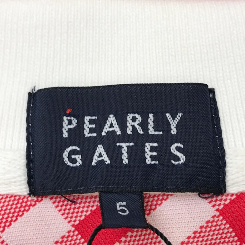 【美品】PEARLY GATES パーリーゲイツ 半袖ポロシャツ ワッペン ギンガムチェック柄 レッド系 5 [240101005687] ゴルフウェア メンズ_画像5