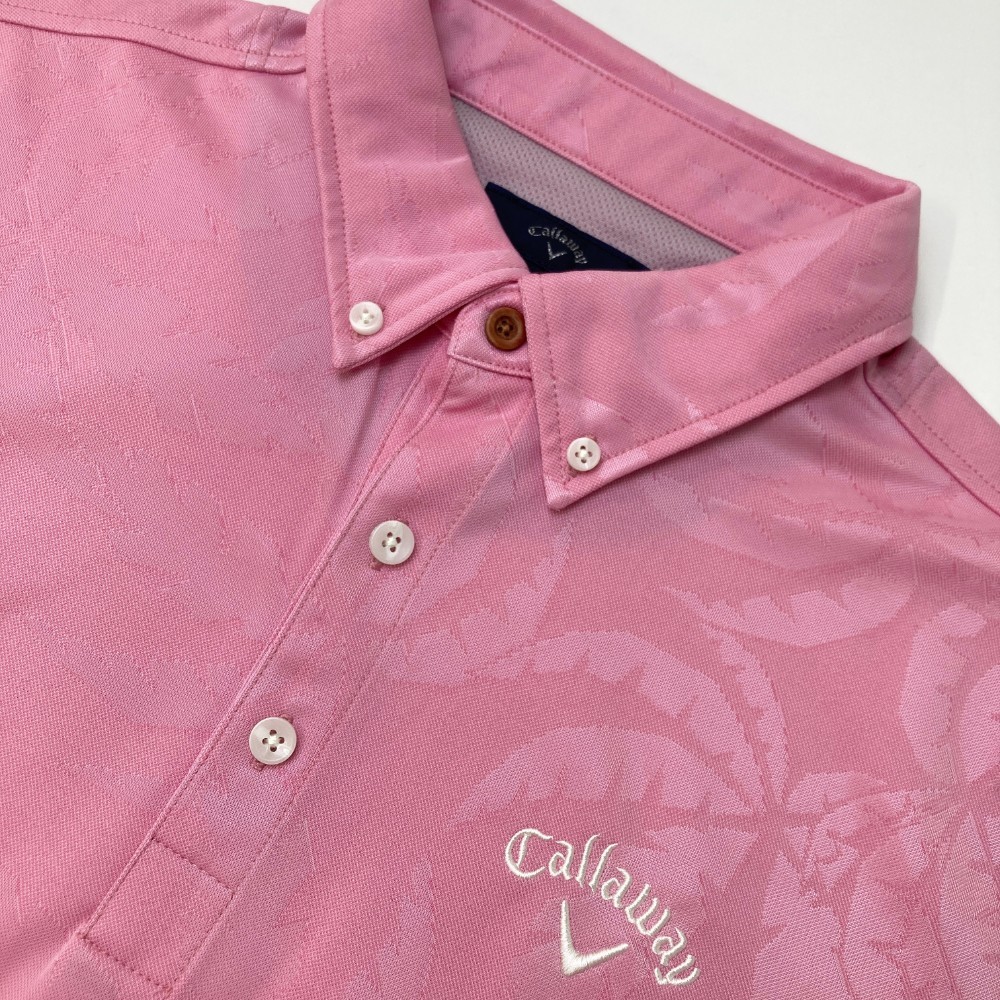 CALLAWAY キャロウェイ 半袖ポロシャツ ボタンダウン ヤシ 総柄 ピンク系 L [240001989716] ゴルフウェア メンズ_画像3