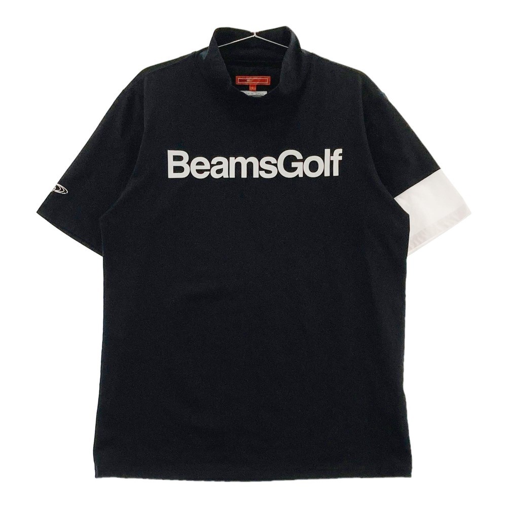 【1円】BEAMS GOLF ビームスゴルフ ハイネック半袖Tシャツ 日本製 ロゴプリント ブラック系 L [240101111310]_画像1