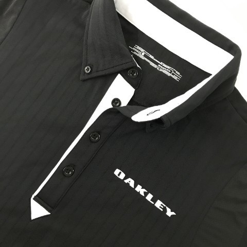 OAKLEY オークリー ボタンダウン 半袖ポロシャツ ストライプ柄 ブラック系 M [240001874284] ゴルフウェア メンズ_画像3