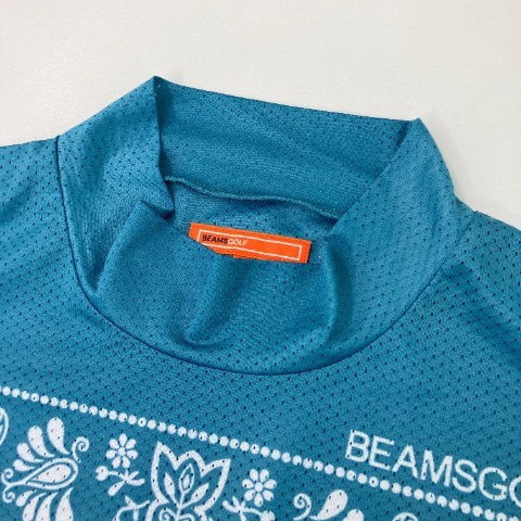 【1円】BEAMS GOLF ビームスゴルフ 2023年モデル ハイネック半袖Tシャツ 総柄 ブルー系 L [240101065618]_画像3