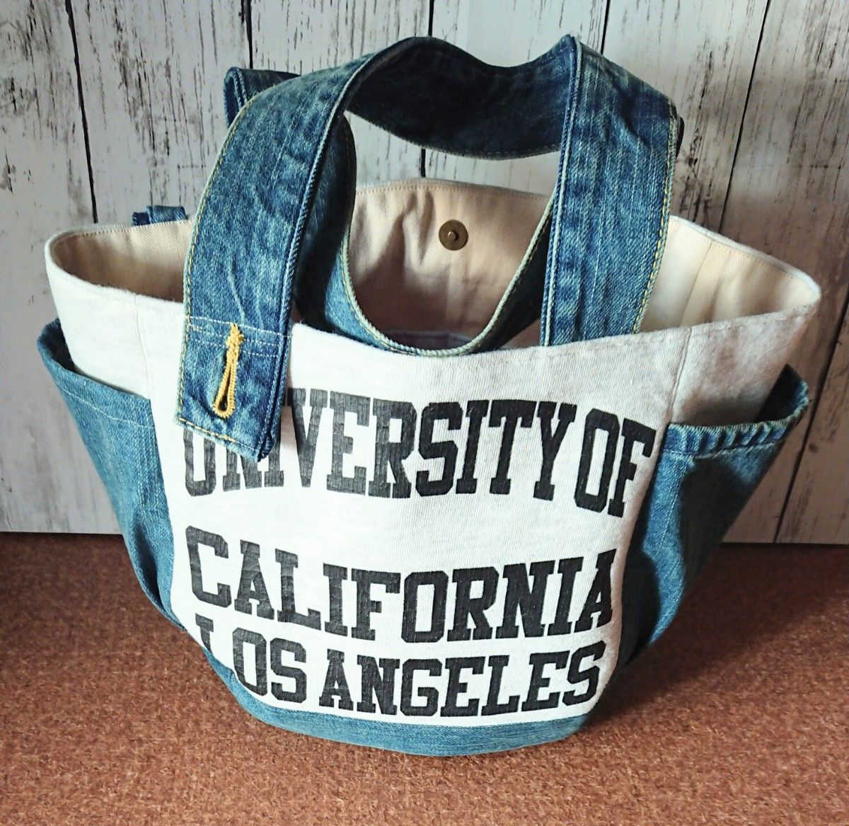 デニムリメイク スウェットリメイク ぽってりトート カレッジ UCLA ハンドメイド 