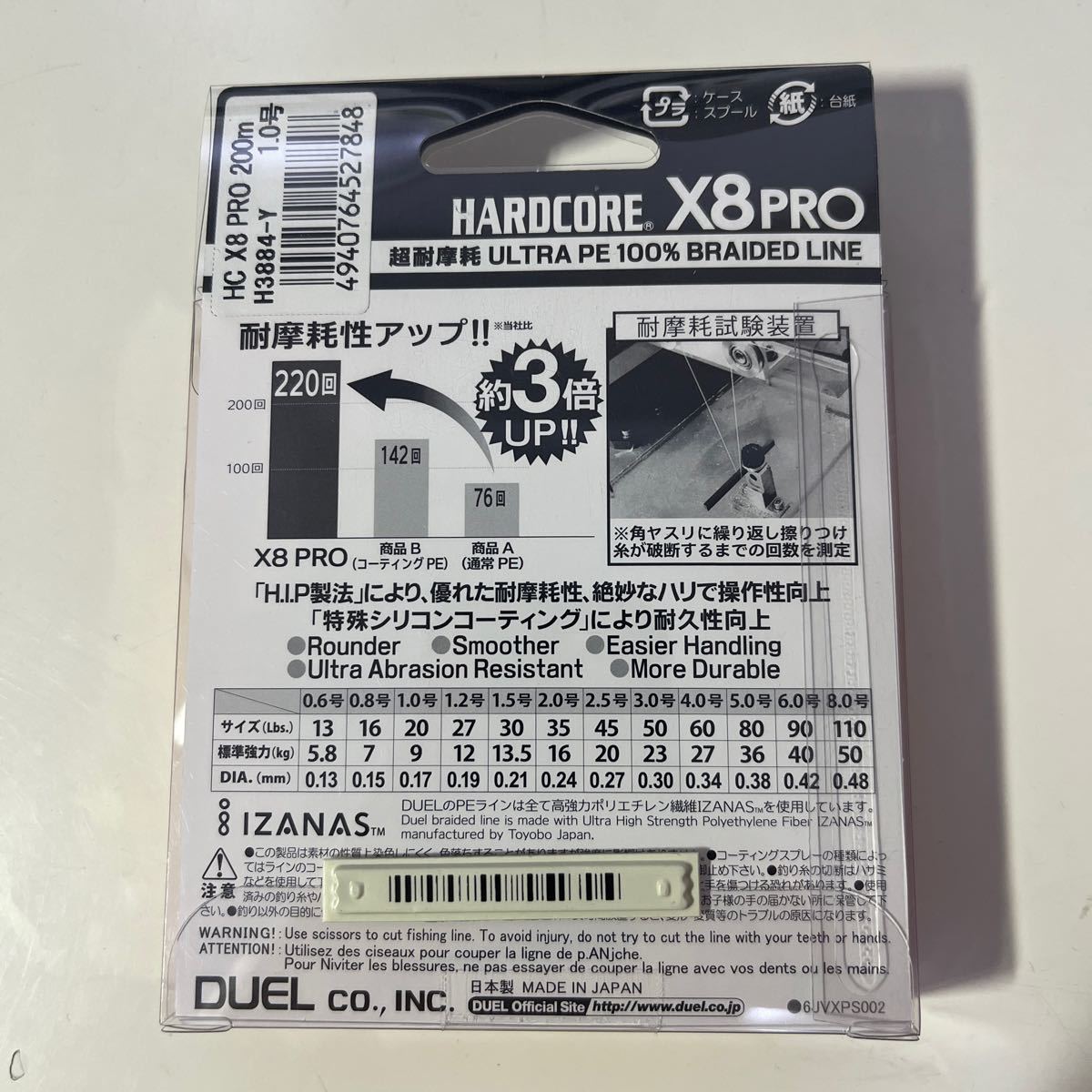 DUEL (デュエル) HARDCORE (ハードコア) PEライン 1号 HARDCORE X8 PRO 200m イエロー H3884-Y【新品未使用品】N0083_画像2