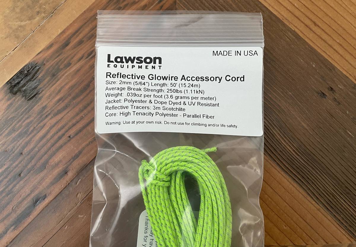 LAWSON EQUIPMENT Reflective Glowire Cord Lime 15m ローソンイクイップメント リフレクティブ パラコード UL ウルトラライト