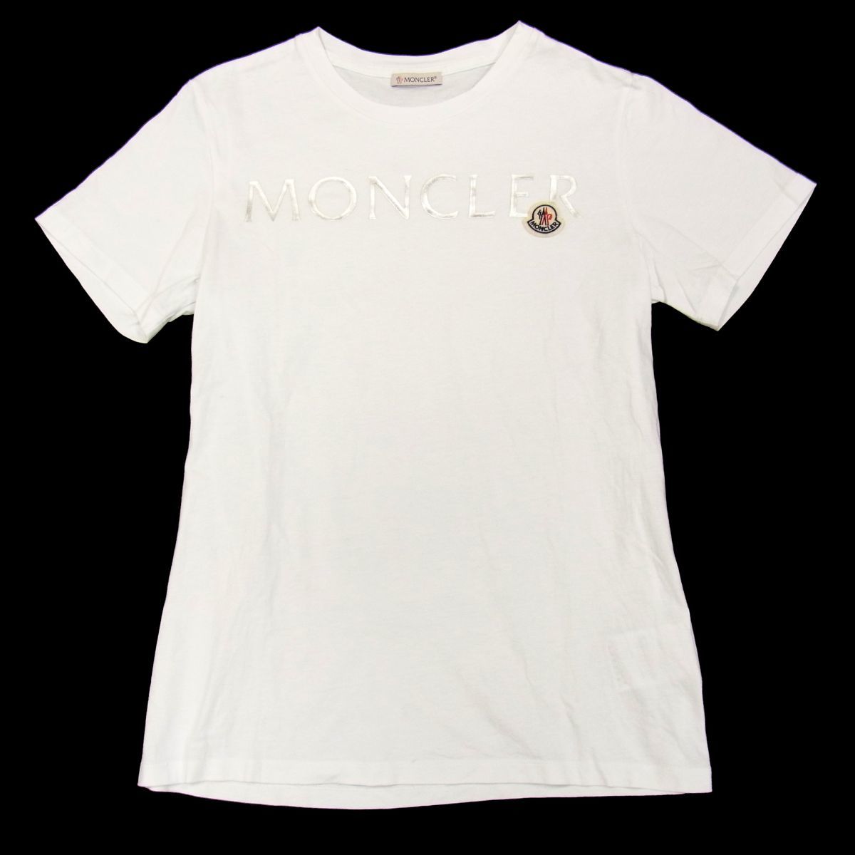 美品◇MONCLER T-SHIRT GIROCOLLO メタリックロゴ Tシャツ 半袖 オフホワイト ロゴマーク 夏物 メンズ トルコ製 正規品_画像3