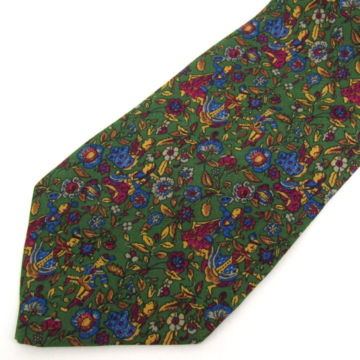  Salvatore Ferragamo brand necktie floral print person pattern silk Italy made men's green Salvatore Ferragamo