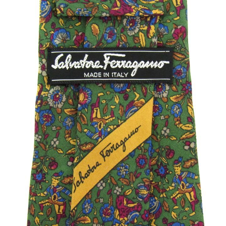  Salvatore Ferragamo brand necktie floral print person pattern silk Italy made men's green Salvatore Ferragamo