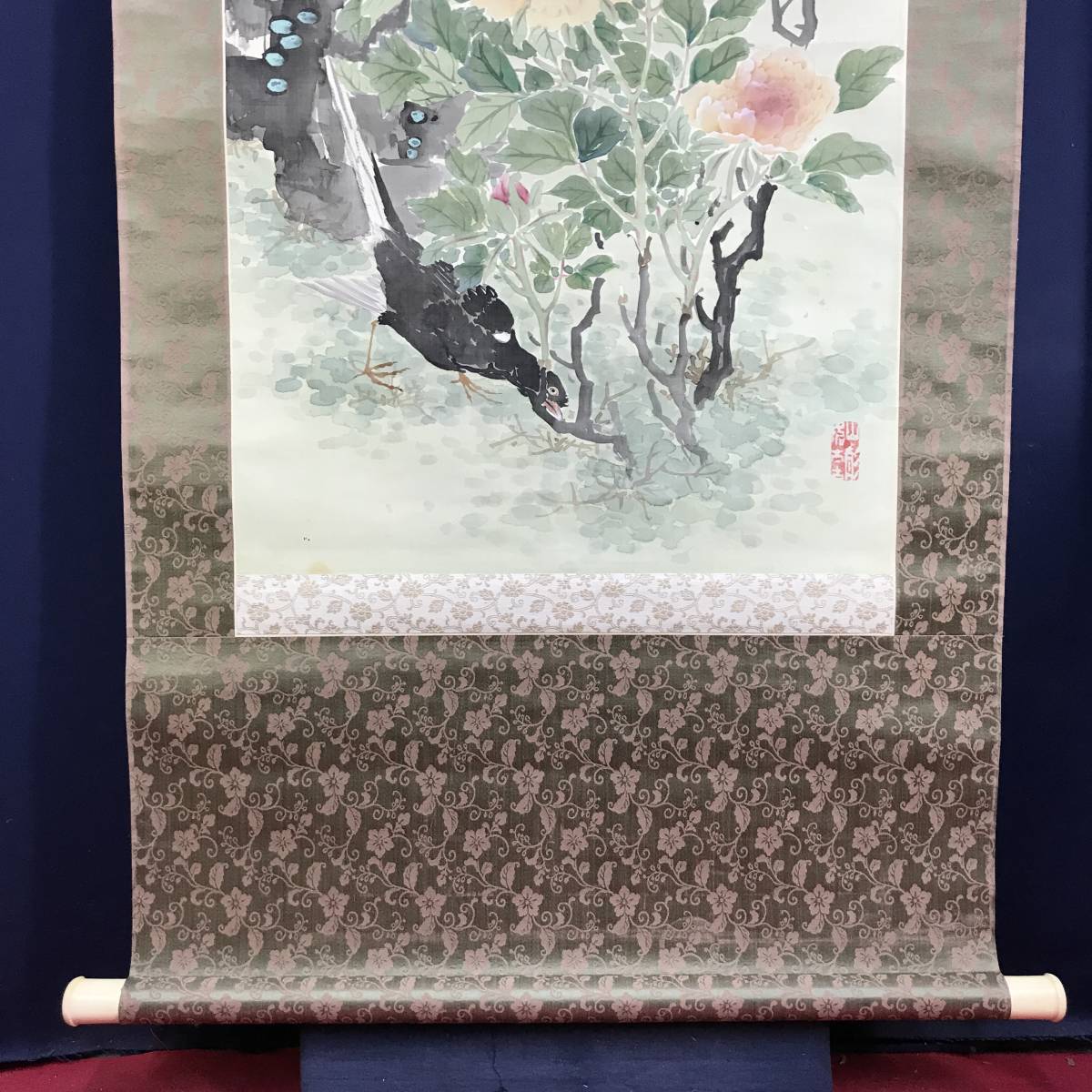 真作/和田崋岳/牡丹図/クイナ図/鳥図/掛軸/名家伝来/AE-217 真作/和田崋岳/牡丹図/クイナ図/鳥図/掛軸☆宝船☆AE-