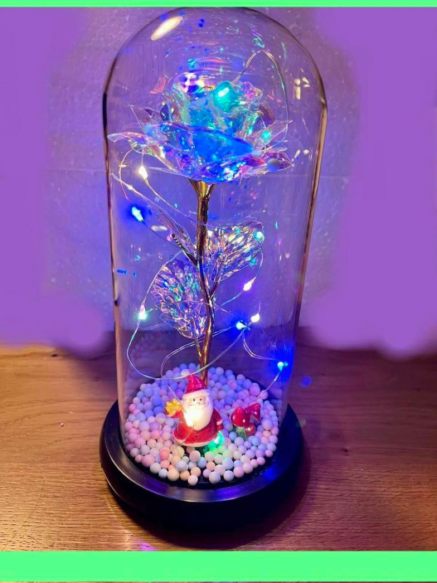クリスマスローズ 卓上 22cm ミニクリスマス飾り LED デコレーション ガラスドーム クリスマスギフト 電池式  部屋飾り 